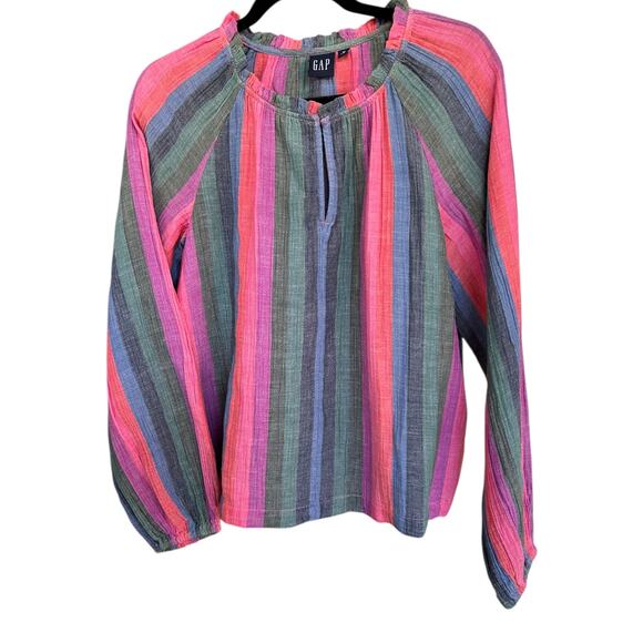 GAP Women's Crinkle Gauze Ruffle Neck Top Size Medium - Picture 3 of 6